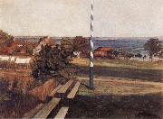 Wilhelm Trubner Landscape with Flagpole oil painting